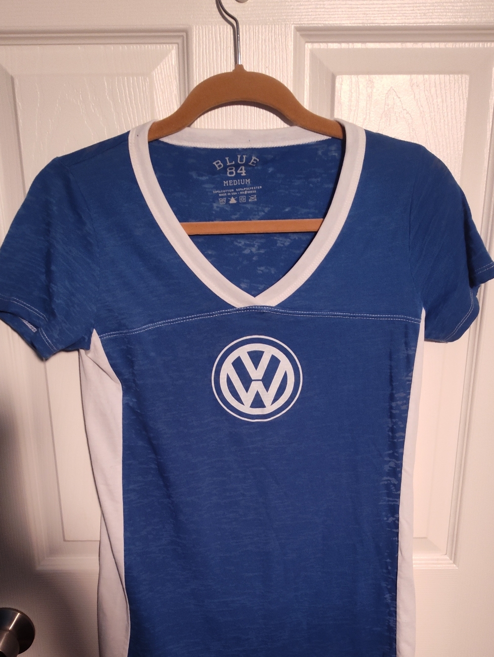 Blue84 Medium Heathered Blue V-Neck Tee with White Trim